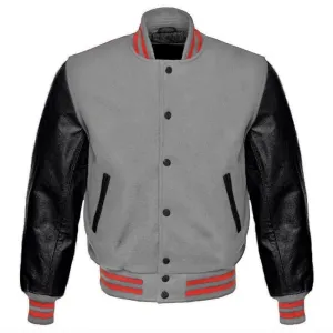 Grey and Black Varsity Jacket with Custom Emblem Options