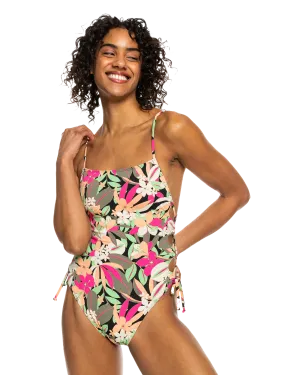 Beach Classic Lace Up Swimsuit in Anthracite Palm