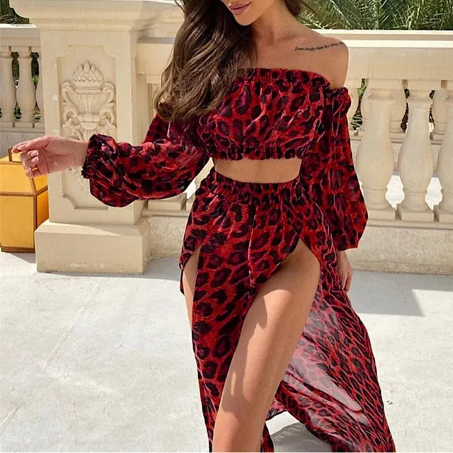 deanwangkt Summer Beach Dress Women Casual Cover Up Swimsuit Two Piece Dress Robe Bikini Dresses Chiffon Leopard Cover-ups Beach Dress