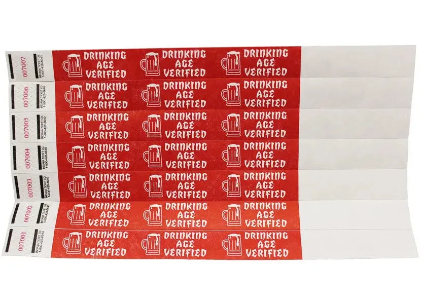 Drinking Age Verified Wristbands - 500/Pack or 1000/Pack