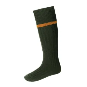 Estate Field Sock Spruce w. Ochre Trim by House of Cheviot