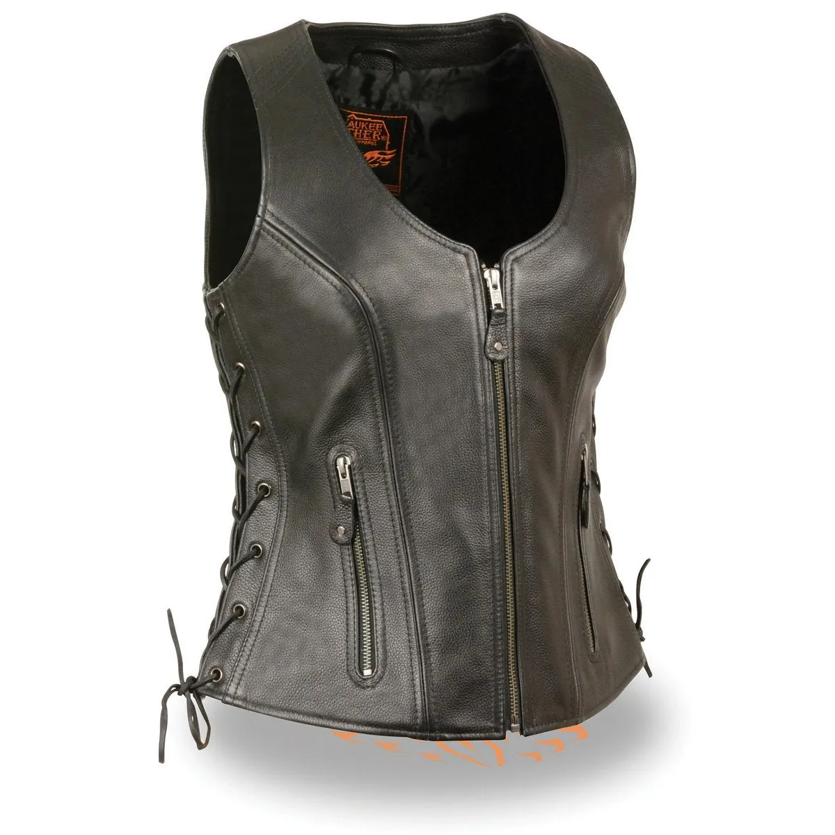 Milwaukee Leather Women's Black Leather V-Neck Motorcycle Rider Vest with Side Lace MLL4531