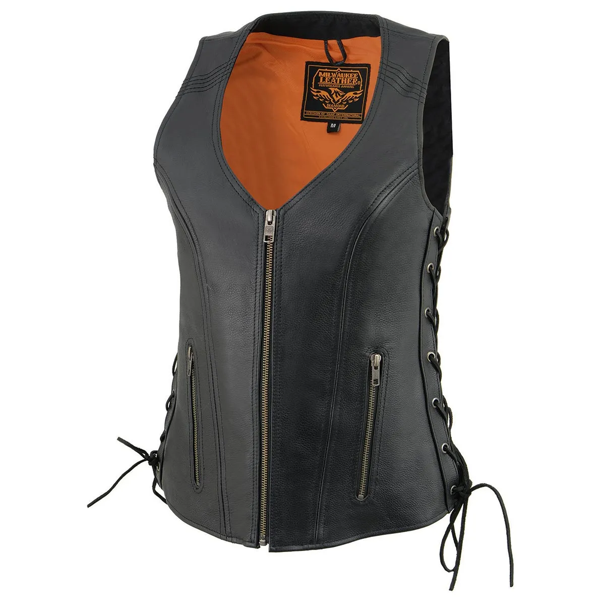 Milwaukee Leather Women's Black Leather V-Neck Motorcycle Rider Vest with Side Lace MLL4531