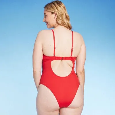 New - Shade & Shore Women's Underwire Extra Cheeky One Piece Swimsuit High Leg Red 36B