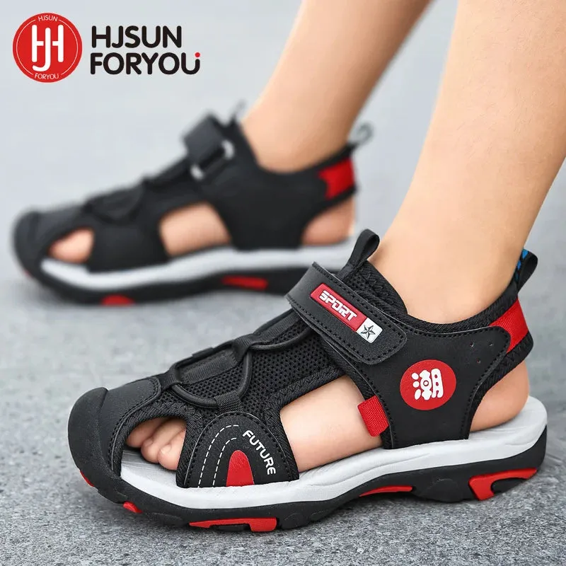 New Style Summer Beach Water Children Sandals Fashion Shoes Outdoor Non-slip Soft Bottom Shading Leather Boys Comfortable