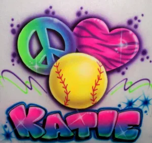 Peace Love Softball Personalized Airbrushed Shirt