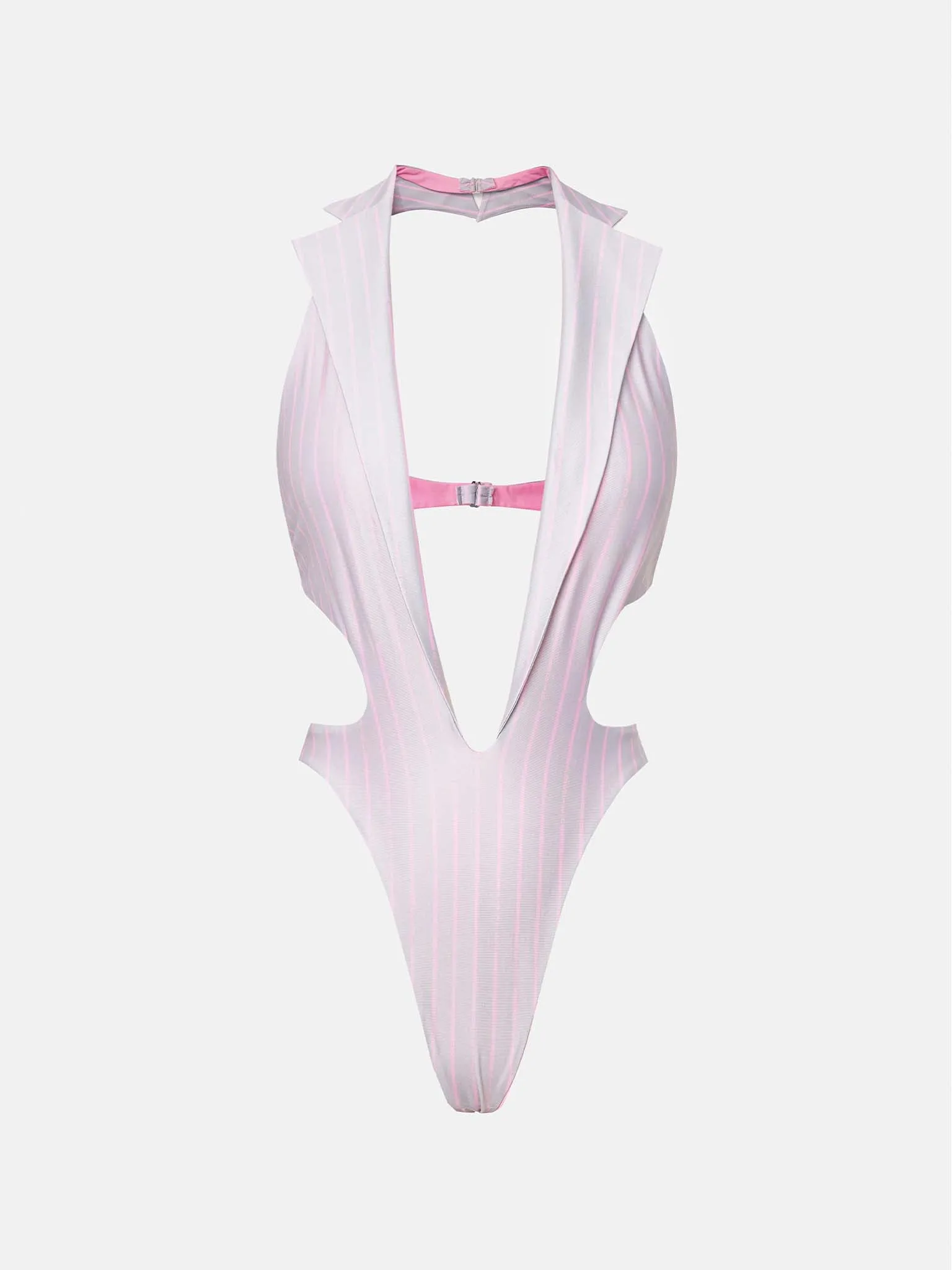 Portia Swimsuit Grey/Pink Pinstripe