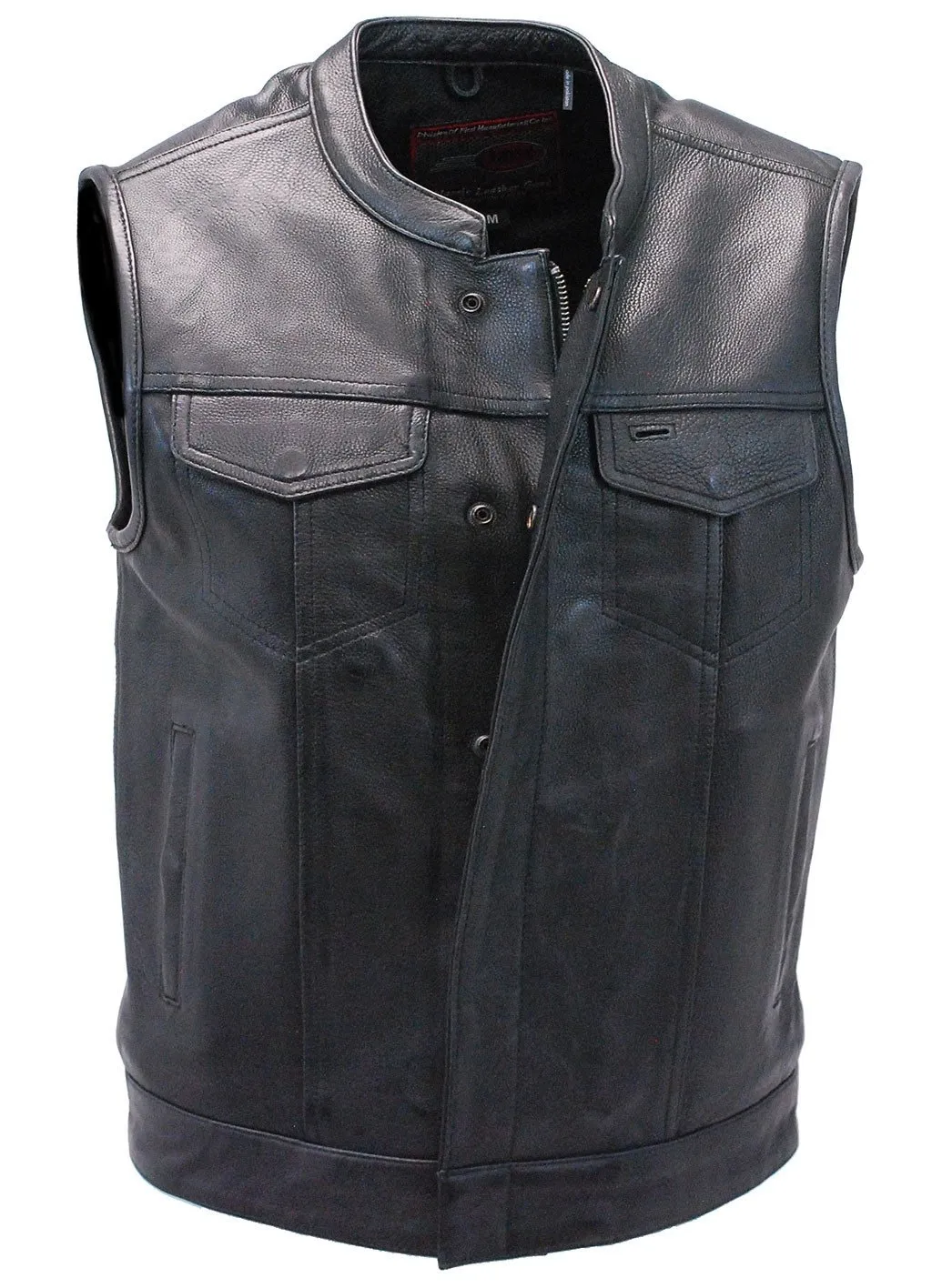 Soft Ultra Premium Leather Snap & Zip Club Vest w/1 Piece Back #VM689NOC